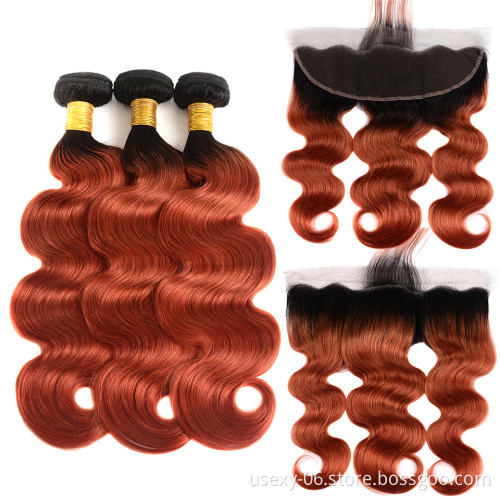 T1B/350 Body Wave Bundles Pre Colored Orange Golden Blonde Virgin Raw Indian Human Bundle Hair Vendors